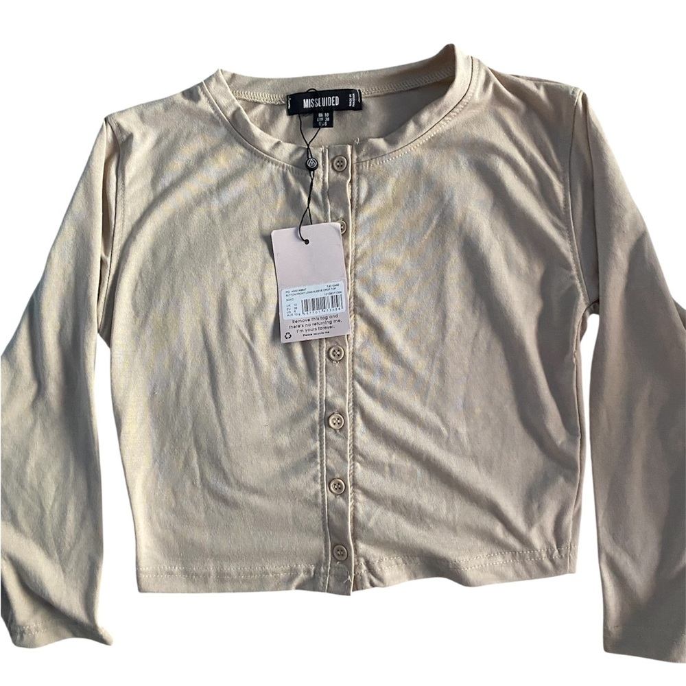 Missguided Light Beige Button-Up Crop Top